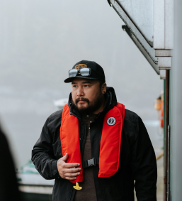 a man wearing life jacket