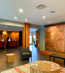 A beautiful sitting area with chair and table